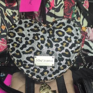 Betsey Johnson Glitter Leopard Heart Mini Bag